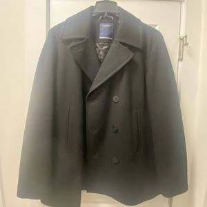 Men’s Black Wool-Blend, Double Breasted Nautica Peacoat, Large